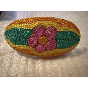 Large Raffia Style Braided Hair Barrette Metal Clip Made In Philippines